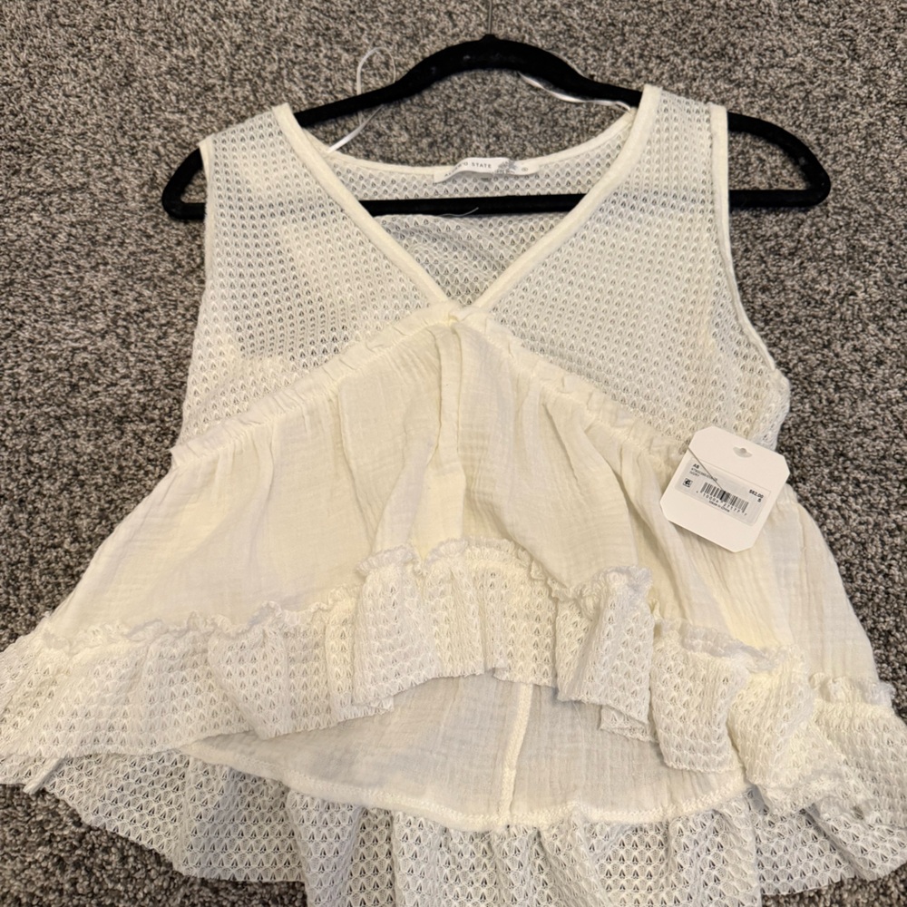 Altar'd State Cream Ruffled Eyelet Tank